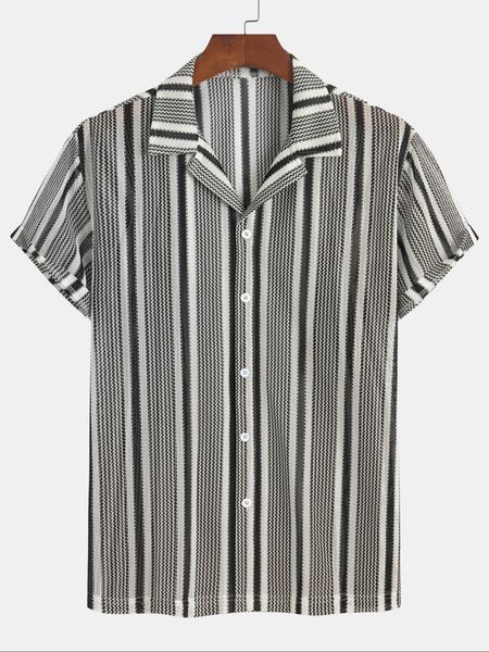 Men's Cuban Collar Short Sleeve Shirt, Lightweight Breathable Fabric, Perfect for Vacation & Outdoor Activities, Casual Comfort Fit Design, Casual Breathable Outfits