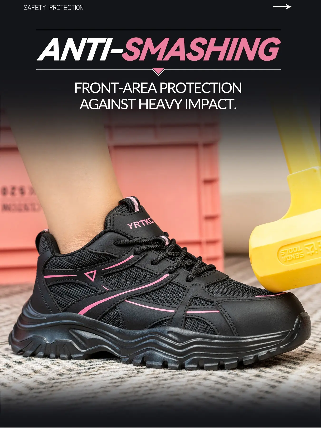 Women's Safety Shoes, Anti-Compression & Puncture Resistant, Lightweight Comfortable, Casual Patchwork Design, All Seasons Outdoor Footwear