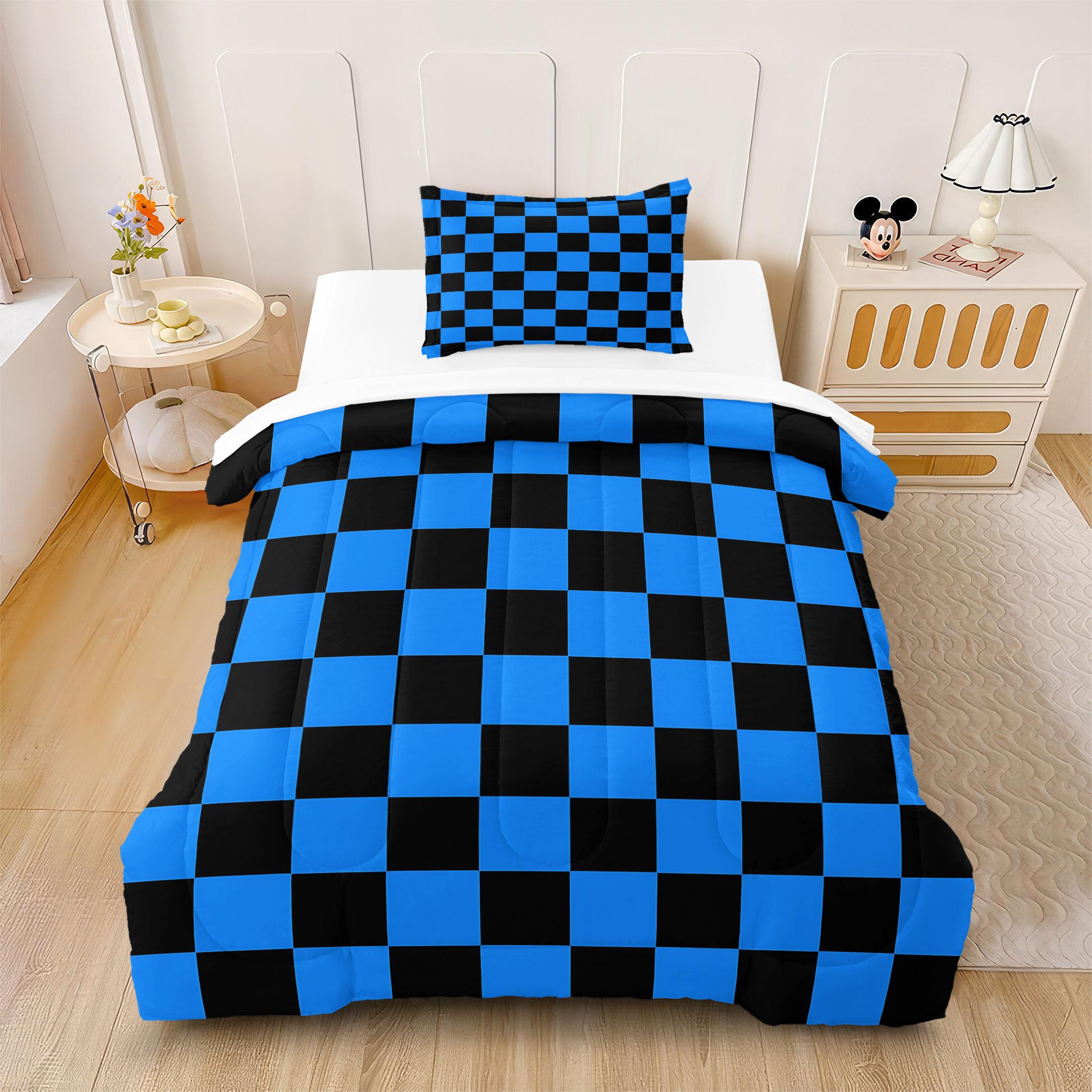 3 Pcs Geometric Checkerboard Print Comforter Set, Modern Minimalist Bedding Set, Soft Warm Lightweight with HD Digital Print, Fade Resistant & Breathable, Ideal for Bedroom Dorm Guest Room Decor, All Season Use
