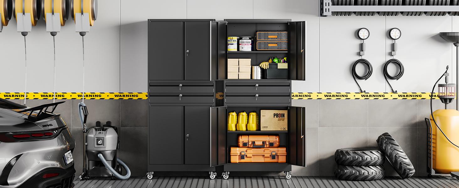 Yizosh Metal Garage Storage Cabinet with Locking Doors and Adjustable Shelves, 71" Tool Storage Cabinet with 2 Drawer for Garage,Warehouse Yizosh Metal Garage Storage Cabinet with Locking Doors and Adjustable Shelves, 71" Tool Storage Cabinet with 2 Drawer for Garage,Warehouse