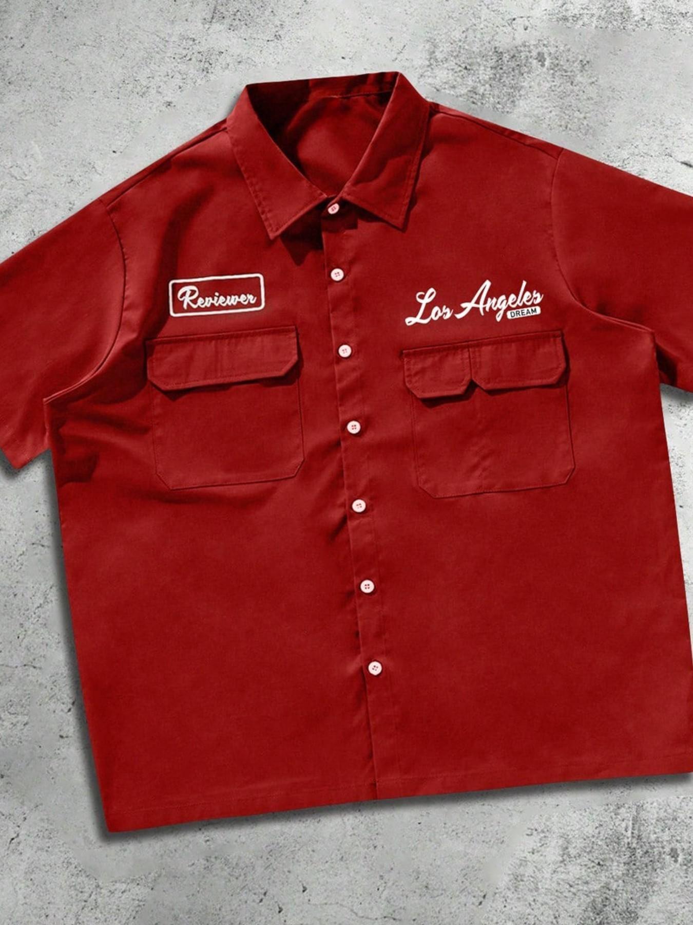 Men's Plus Size Casual Loose Fit Work Shirt, Button Front, Square Short Sleeve, Multiple Pockets, Urban Style, Perfect Gift
