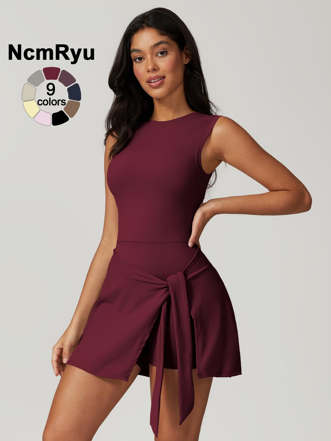 Women's sleeveless plain weave mid stretch flat shoulder beautiful back split strap integrated yoga skirt pants  outdoor sports hiking tennis cycling Pilates jumpsuit  summer new comfortable lace up jumpsuit pants Fitness Sport Outfits