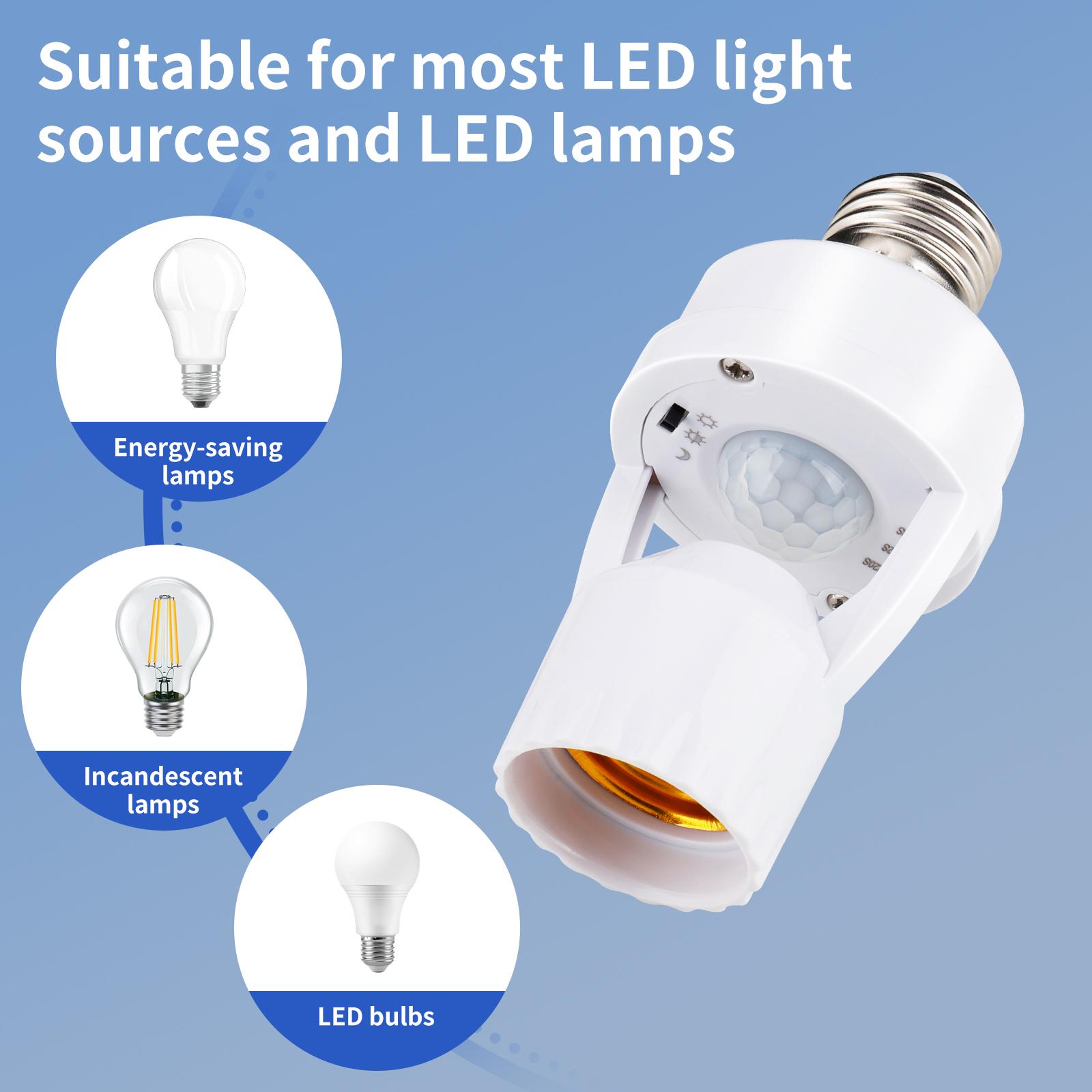 (2-Pack) Smart E27 Motion Sensor Light Socket | 360° Motion Detection, Energy Saving, No Drilling Required