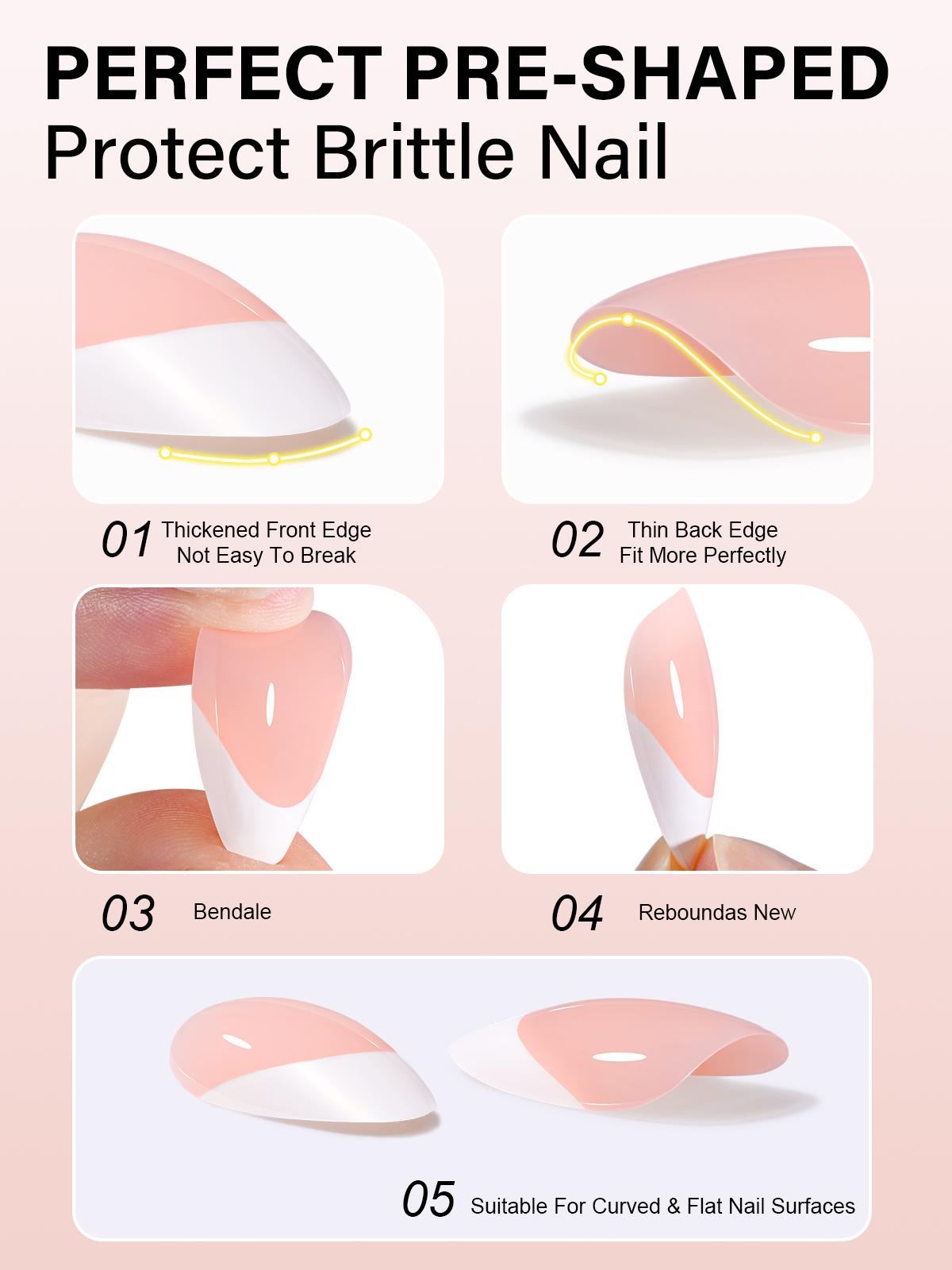 Aillsa Almond French Tip Press on Nails - 180pcs Classic Nude Brown Pink Full Cover Soft Gel Nail Tips Natural False Nails 15 sizes Easy to Wear Soak Off Acrylic presson Nails Extensions Comfortable Fit DIY Summer Nail Art at home dealsforyoudays