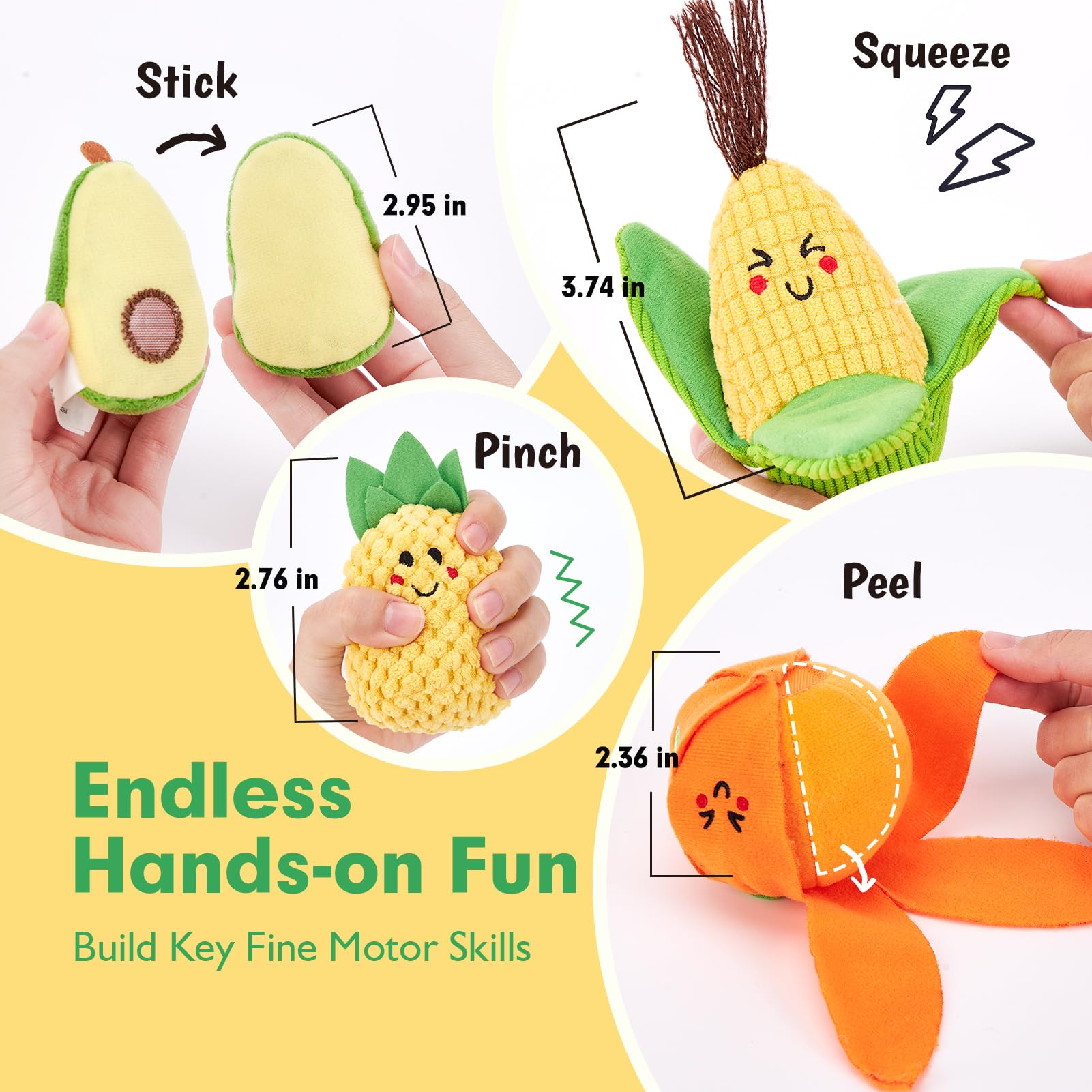 Baby Toys 6-12 Months -Set of Fruits and Vegetables Plush with Rattles and Basket, 16 Sensory Educational Pieces, Sensory Playset, Toys Children 1 Year Gift
