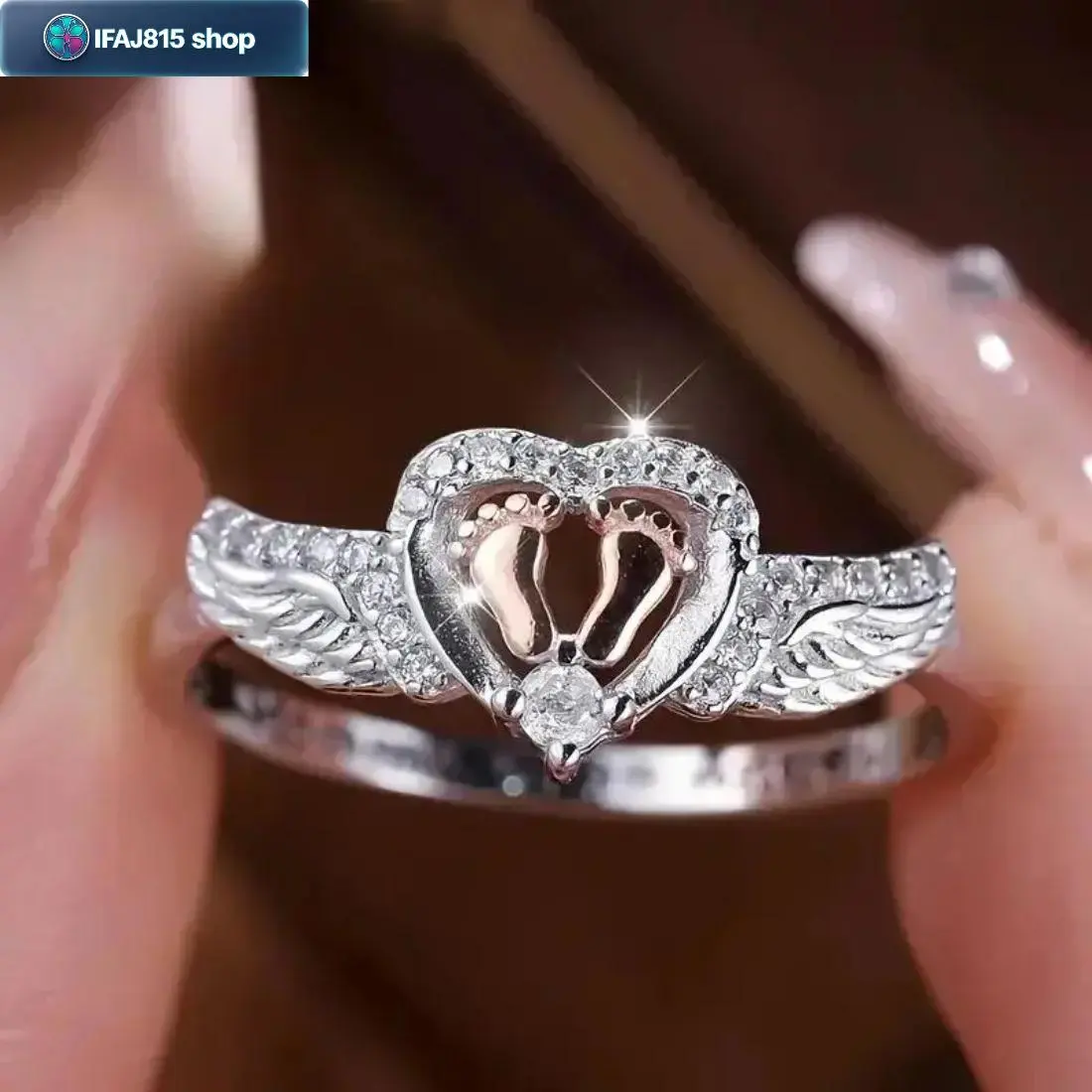 Angel Wings Heart Ring for Women, Adjustable Promise Ring, Mother Daughter Keepsake Jewelry, Vintage Fashion Statement Ring, Meaningful Gift for Mom, Daughter, Wife, Sister, Birthday, Anniversary, Mother's Day