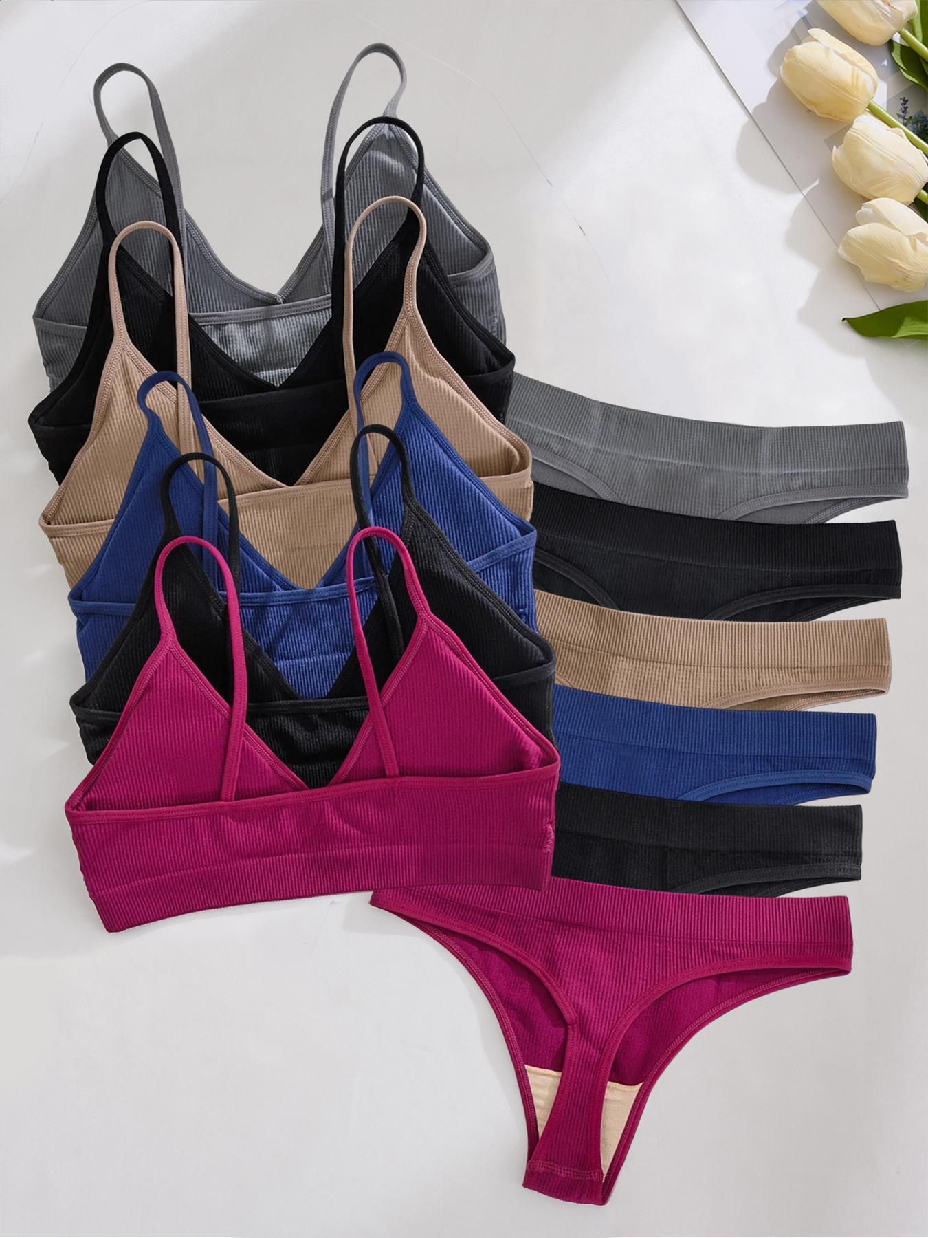 Women's Solid Textured Wireless Seamless Bra & Panty Set, Soft Comfy Breathable Bra & Panty Set, Lingerie Set for Women, Underwear Sets