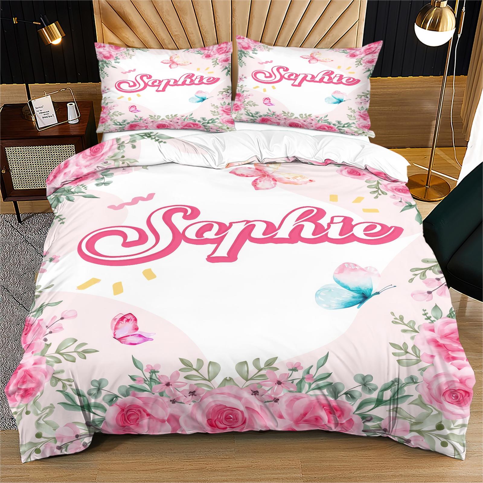 Soft Durable with Letter Rose Pattern, Includes 1 Fitted Sheet and 1 or 2 Pillowcases, Perfect Gift for Teens & Adults, Bedroom Bedding Set