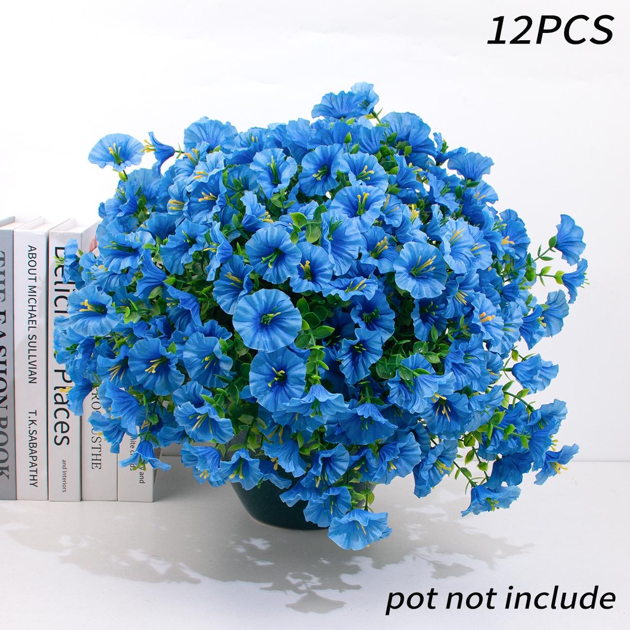 Artificial Flowers, Artificial Plants, 12pcs/set Simulated 7-Head Eucalyptus Morning Glory Faux Flowers, Fake Outdoor Flowers, Decorative Flowers for Home Garden Outdoor Decoration