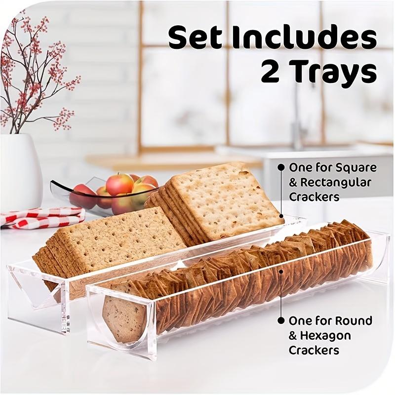 [Cracker Tray] 1/2pcs Cracker Tray for Serving, Acrylic Biscuit Stand Cracker Server Holder, Rectangular Clear Food Display Holder for Countertop, Home, Wedding Parties and Events