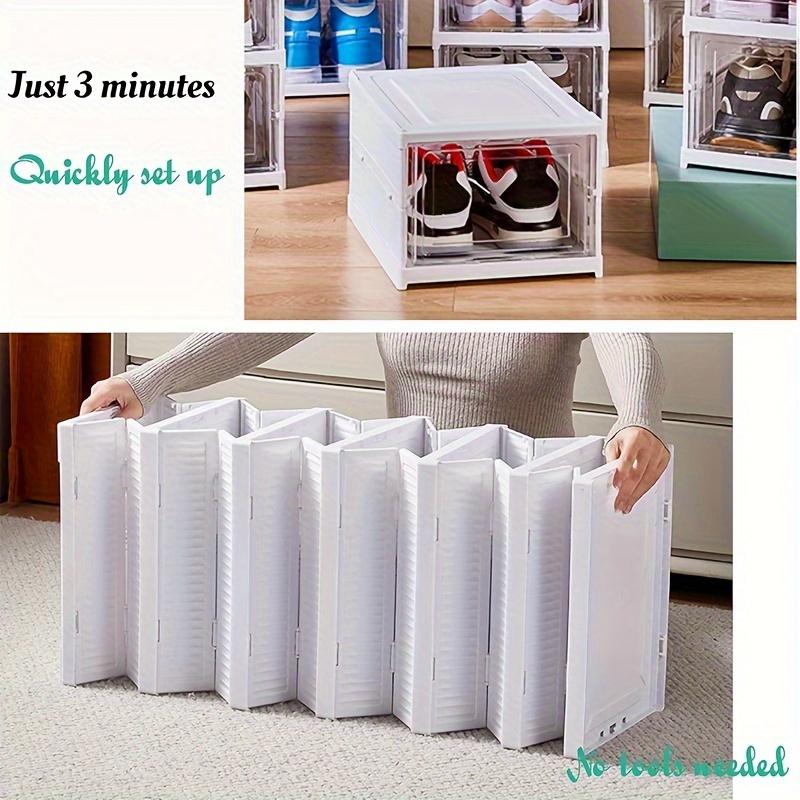 Clear Door Stackable Shoe Storage Box, 6-Tier Foldable Sturdy Shoe Rack, Space-Saving Organizer for Sneakers & Footwear