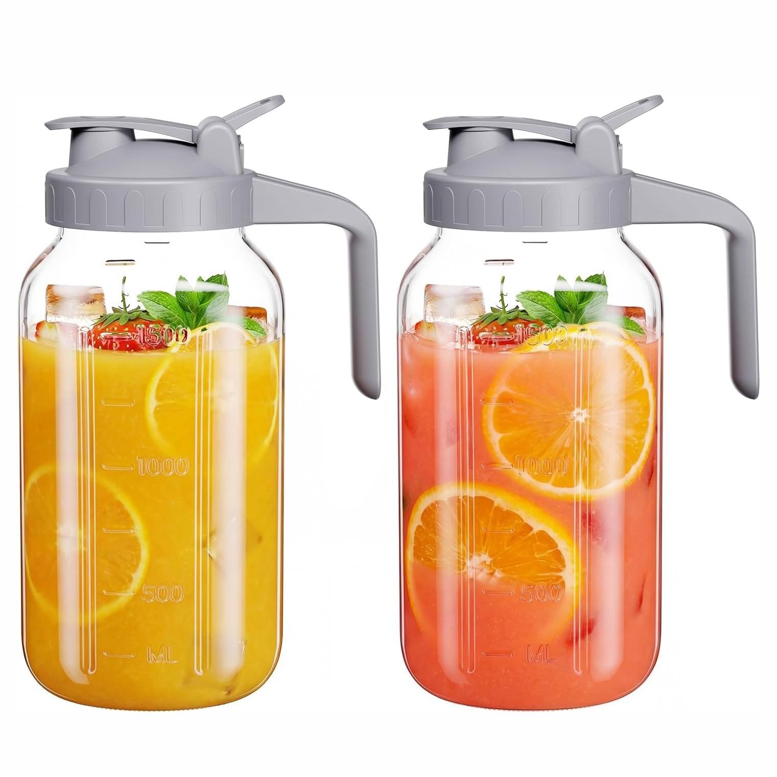 64oz Glass Water Jug with Lid, 2 Quart Mason Jar with Spout, Wide Mouth Breast Milk Bottle, Sun Tea Pot, Cold Brew Coffee Maker, Refrigerator Storage, Glass Pitcher, Tea Pitcher for Fridge