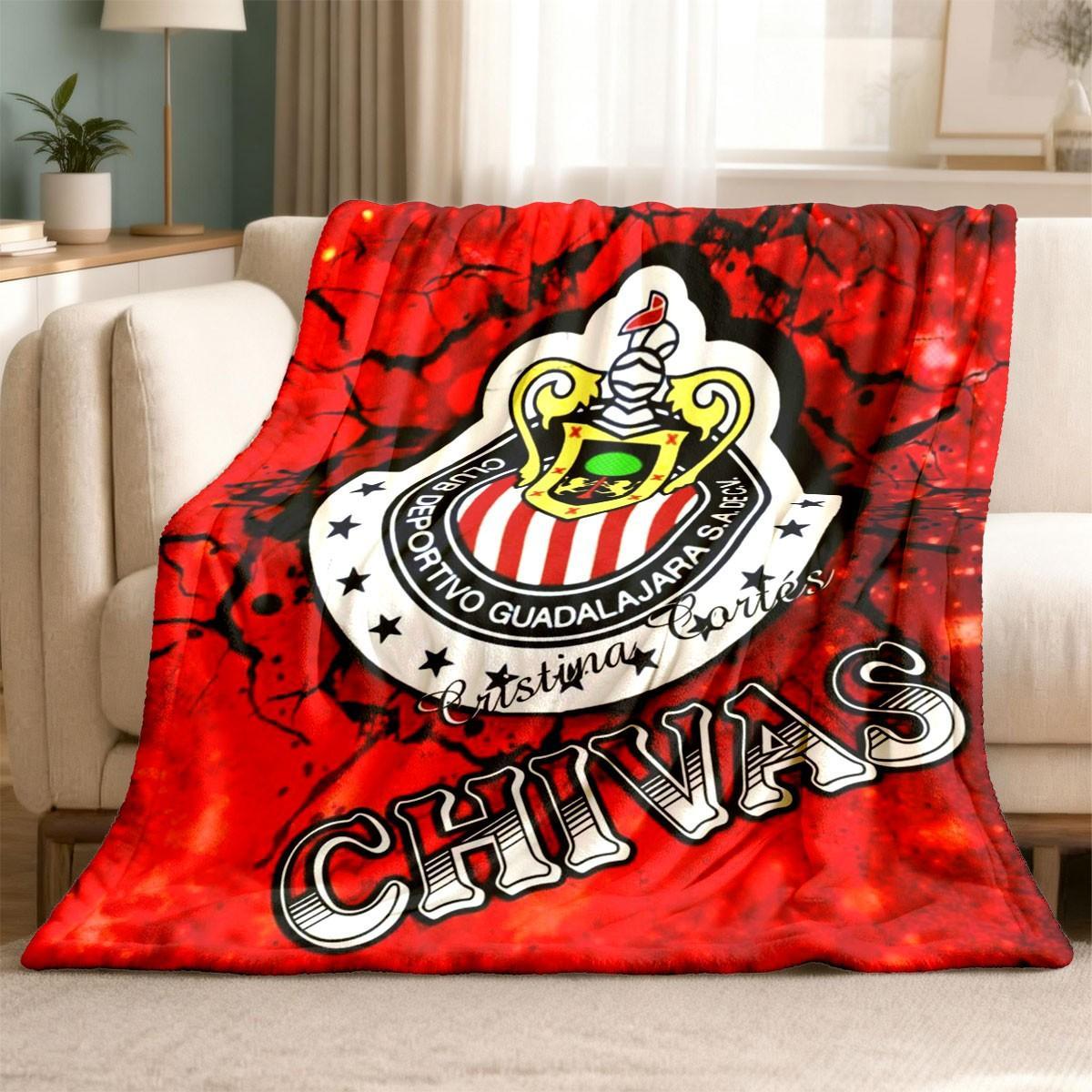 Guadalajara Chivas Team Logo Knitting Flannel Throw Blanket - Lightweight, Cozy, Soft, Warm Home Decor - Modern Tropical Room/House Decor for Bed, Sofa - Spring Gift, Room Decor, Neutral