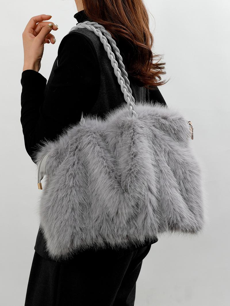 Plush Handbag, Trendy and Fashionable Tote Bag, Casual and Versatile Shoulder Bag, Simple Solid Color Commuter Bag, Suitable for Daily Matching, Commuting and Other Scenarios.