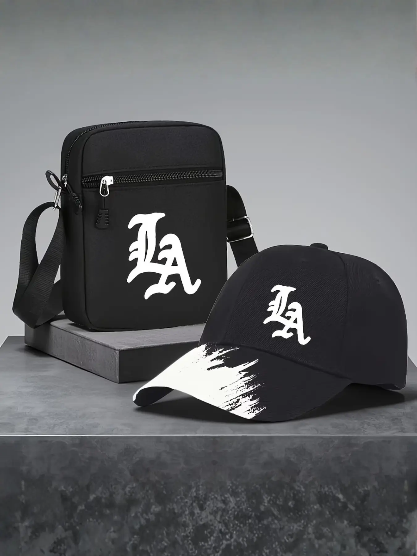 2pcs La Letter Print Baseball Caps and Crossbody Bag Set, Adjustable Street Fashion Accessories, Ideal for Daily Wear and Gifts