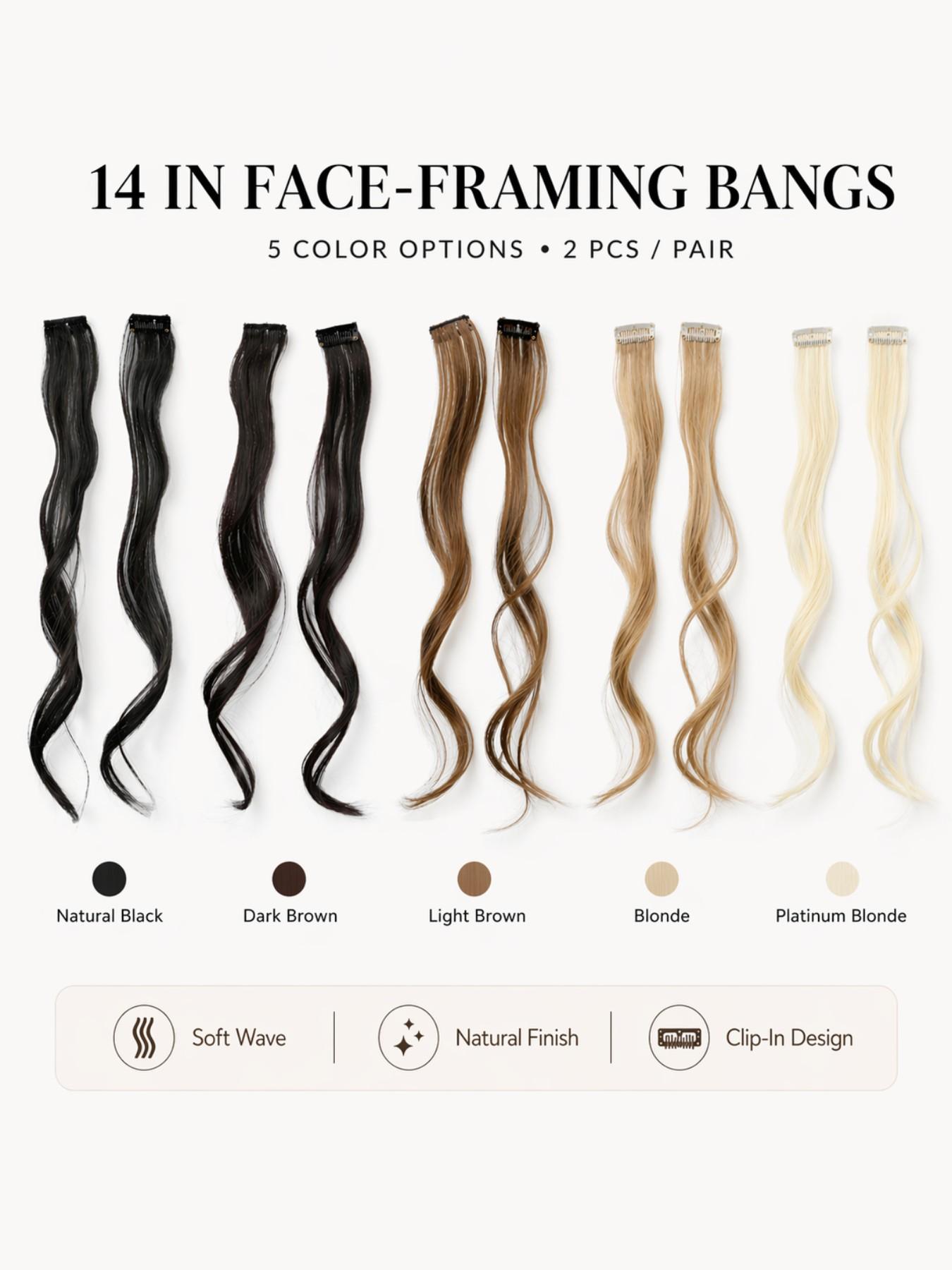 14 Inch Clip in Curtain Bangs Hair Extensions, 2pcs Face Framing Side Bangs Hairpieces, Bangs Fiber Wiglets, Natural Loose Wave Style Wavy Synthetic Hair Clips, No Cut Bangs for Daily Wear
