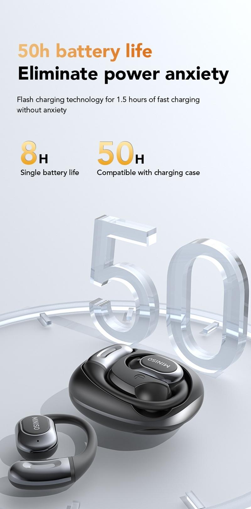 MINISO MS156 Open Ear True Wireless Headphones Long Battery Life HiFi Stereo Sound Wireless Earhooks Headset  Electronic Audio Waterproof Sport Earbuds