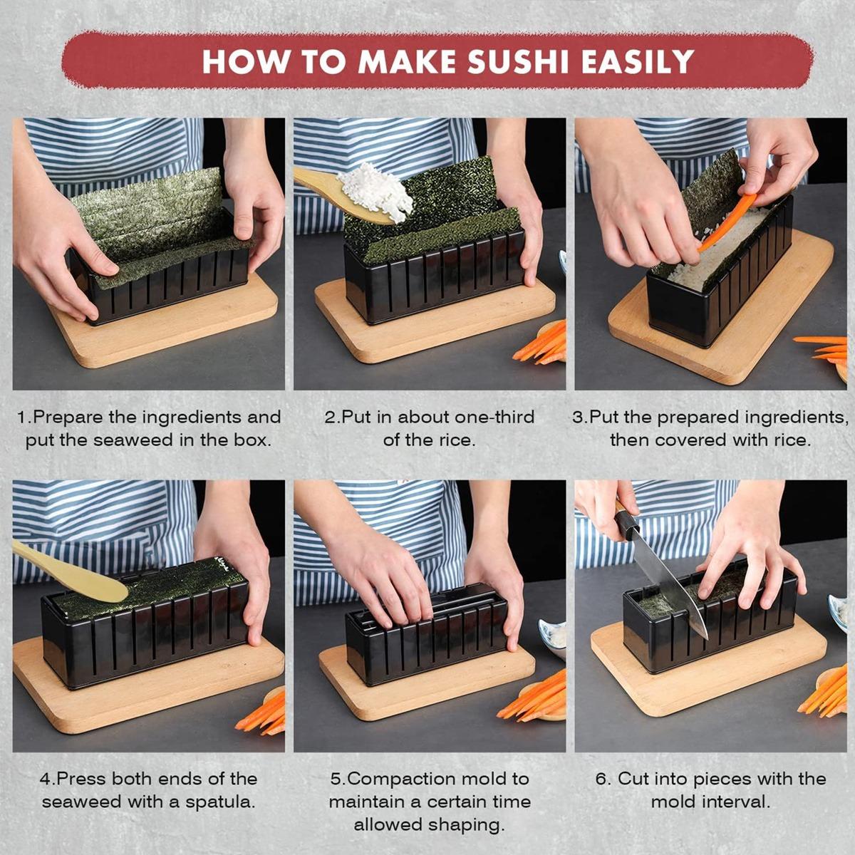 Sushi Making Kit,Sushi Maker Set for Beginners Plastic Premium Set Sushi Tool Set Sushi Rice Roll Mold Shapes, Multifunctional Mold with Various Shapes, DIY Sushi Tools for Rice and Vegetable Rolls, Sushi Rolling Kit, Sushi Making Utensils