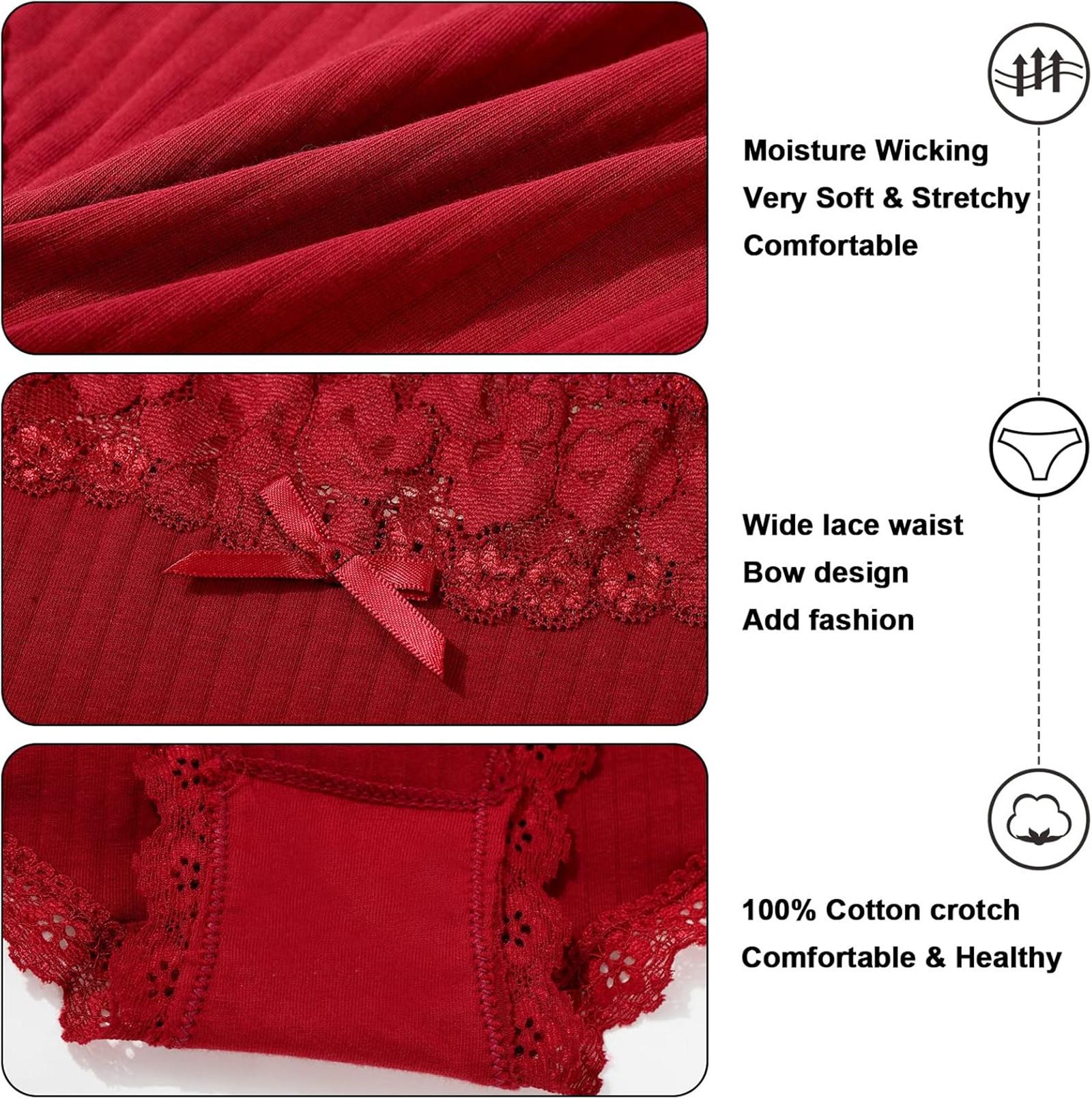 LEVAO Cotton Underwear for Women Breathable Lace Low Rise Bikini Panties Women's Hipster Underpants S-XL 6 Pack