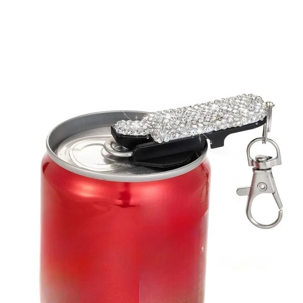 Bling Rhinestone Beer Opener and Can Tab Puller Keychain, Diamond-Encrusted Fashion Accessory for Parties & Barbecues, Compact Drink Tool, Can Opener, Rhinestones, Lid, Easy Access, Dust Proof, Dual Function, Unisex, Aluminum, Cover, Smooth