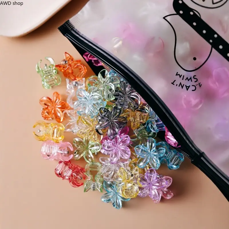 100/50‑Pcs Random Clear Mini Flower Hair Claw Clips Set, Cute Egg‑Flower Shark Hair Clips for Little Girls, Toddler Small Hair Accessories Pack, Adorable Hair Grips for Daily Hairstyle, Party & Gift‑Giving