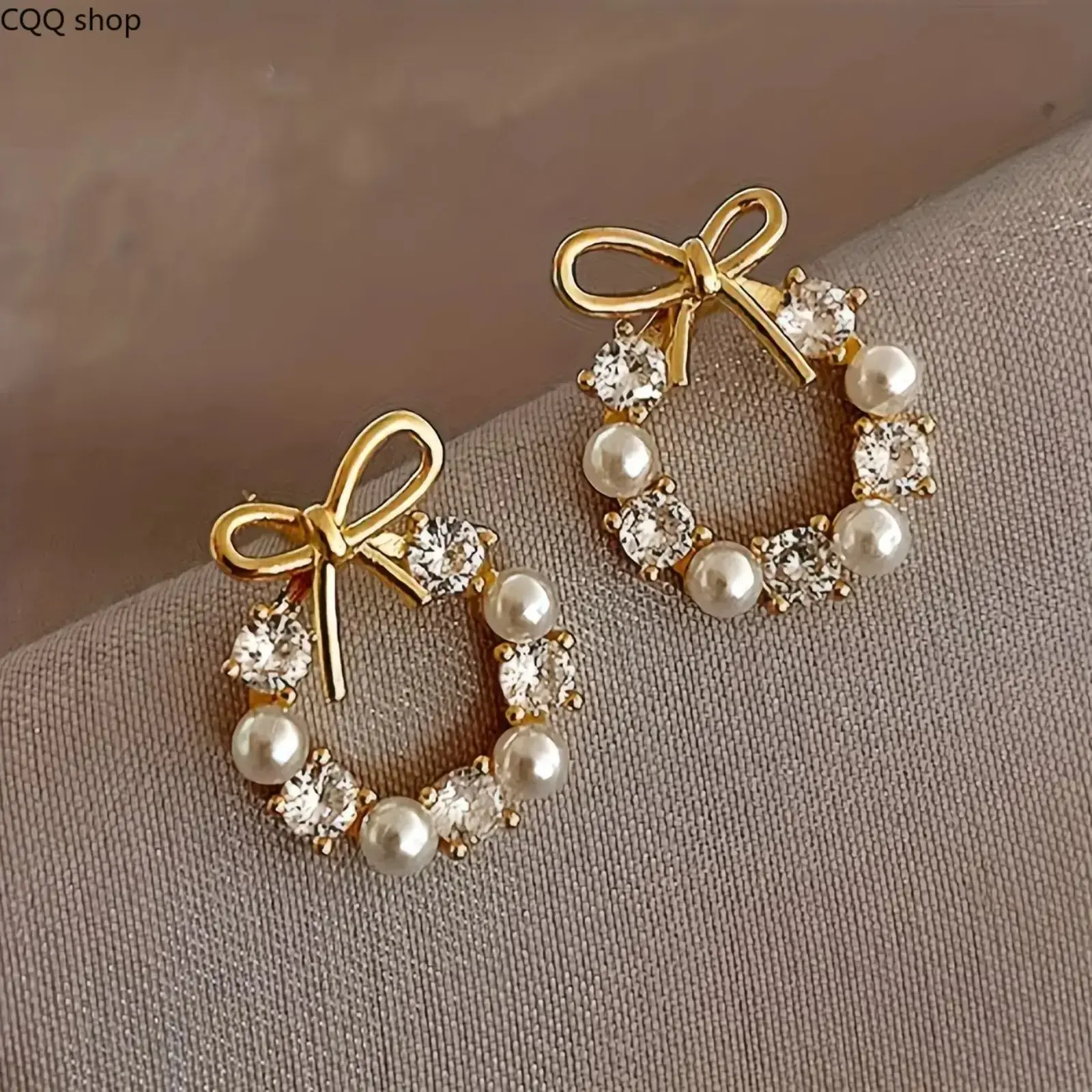 Earrings Set - 2-Pair Alloy Cute Bow Artificial Pearl Christmas Earrings, Lightweight Festive Jewelry, Versatile Accessory for Casual Home Decoration & Floral Wreath Complement