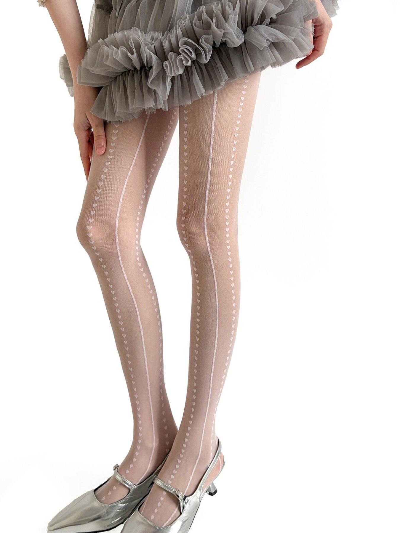 Slimming Heart Vertical Stripe Sheer Pantyhose, Vintage Vertical Stripe Stockings, Anti-Pick High Elastic Long Tube Socks Y2K Girl