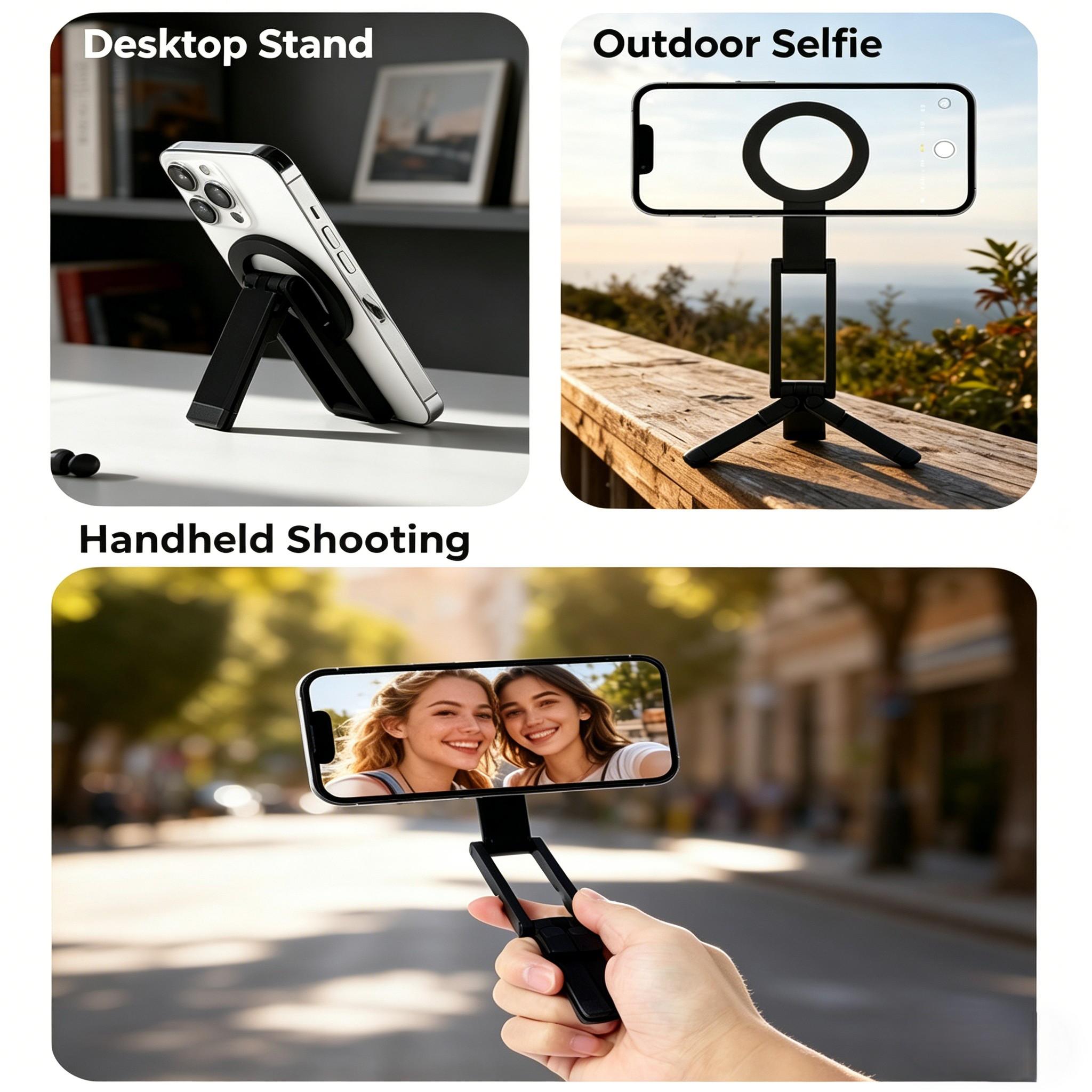 Pocket Magnetic Phone Tripod, Portable Photography Stand for iPhone, Magsafe Desktop Support, Android Universal Handheld Selfie Stick