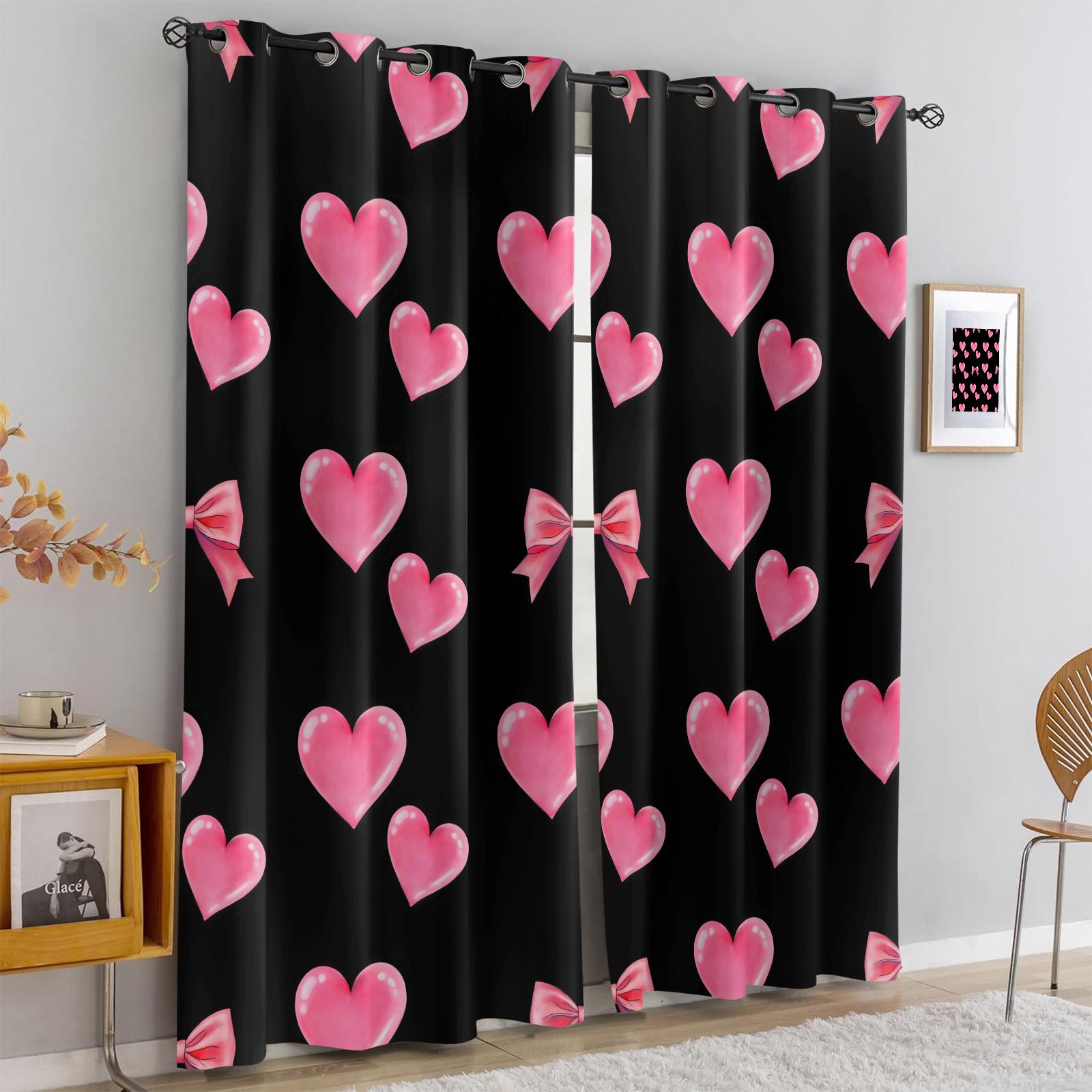 2 Panels Set Cute Coquette Bow Print Blackout Curtains, Y2K Aesthetic Darkening Grommet Window Drapes, Privacy Protection & Light Blocking, Perfect for Bedroom, Living Room, Dorm & Girls' Room Trendy Home Decor