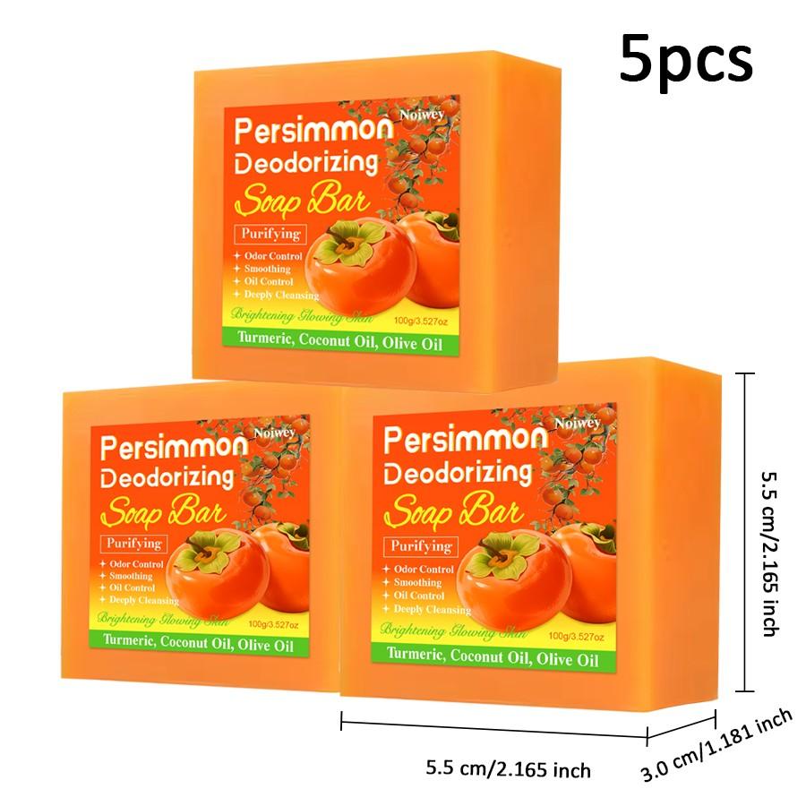 5pcs Persimmon Bar Soap, Cleanser, 48 hour odor control, Multi functional soap for Cleansing The Face, Body, Hands, Eliminates Body Odor, Deep Cleans, Controls Oil, Smooths And Refines The Skin, Provides Moisturizing, Hydrating Care