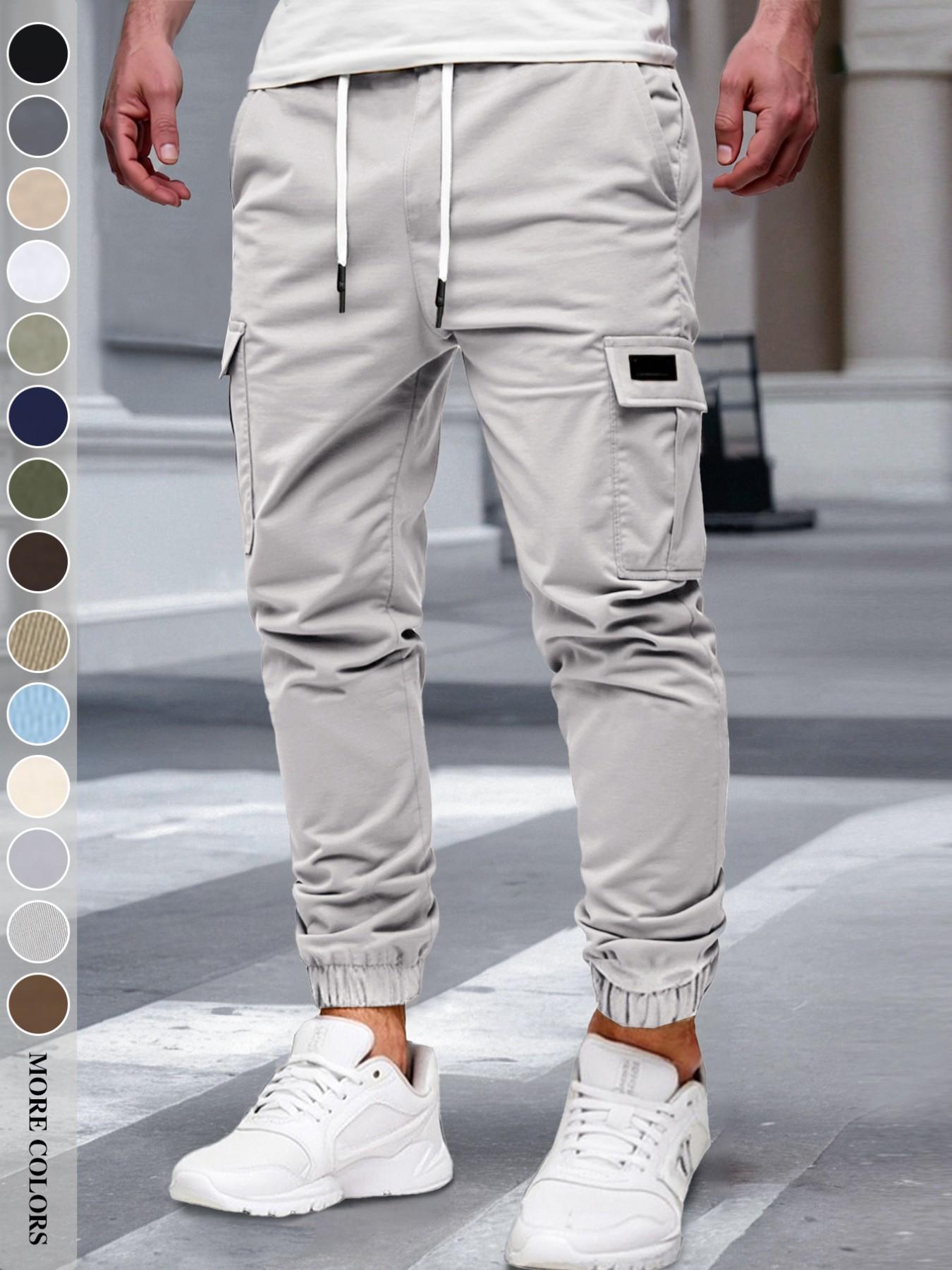 Men's Fall/Winter Everyday Urban Streetwear Cargo Jogger Pants with Cuffed Ankles and Large-Capacity Pockets, Work, Outdoor, City, Slim Fit, Trendy, Casual, Youthful, Minimalist, Versatile, Textured, Individual, Sporty