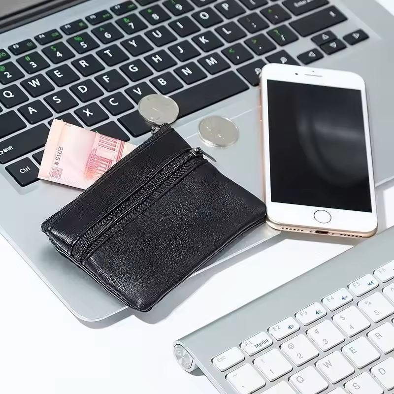 Mini Leather Coin Purse Small Zipper Wallet for Men & Women Key Holder Change Pouch PU Fabric 7.5cm x 10.5cm, Cool Mini Stuff
