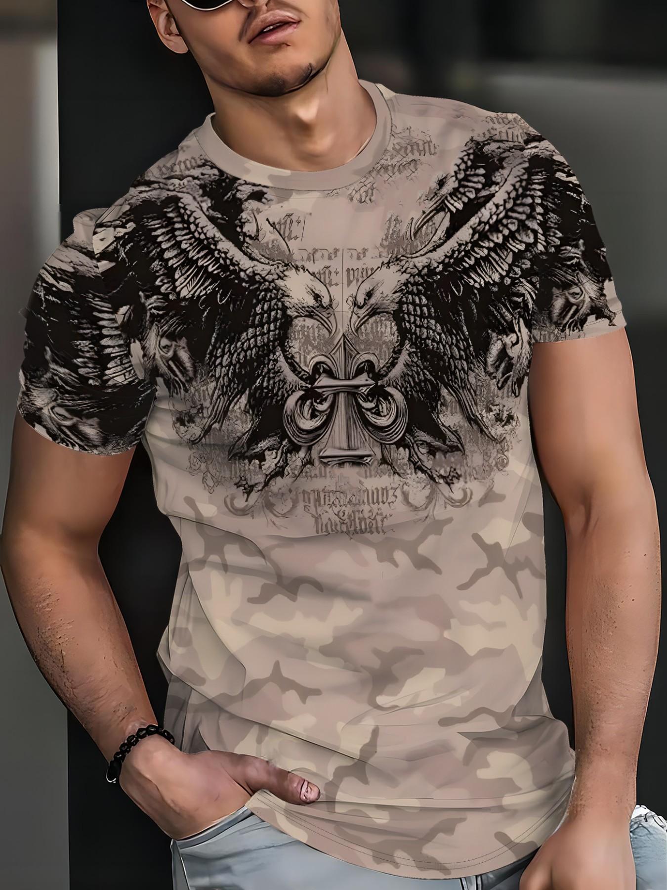 Men's Casual Short Sleeve T-Shirt, Oversized H-Type Fit, All over Print, Breathable Pure Cotton, Trendy Street Style, Summer New Arrival