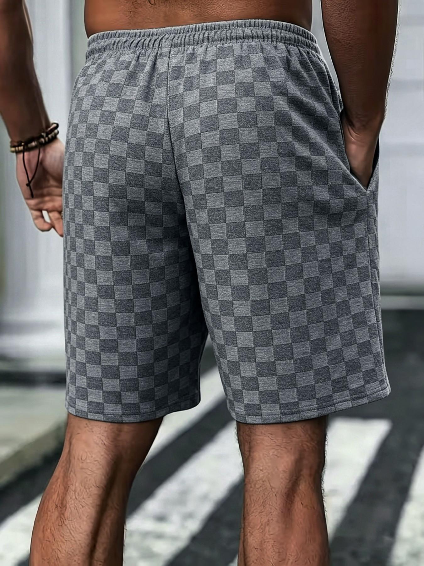 Men's Waffle Check Casual Shorts, Breathable Skin-Friendly Loose Fit Straight Leg Five-Quarter Pants, Daily Commute Versatile Beachwear