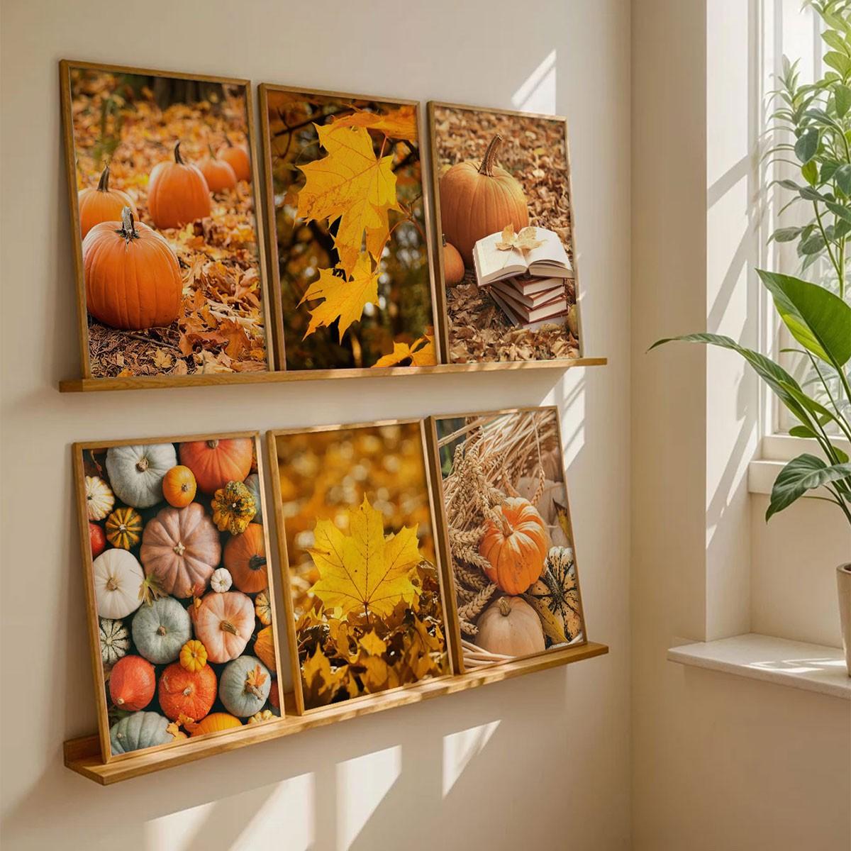 6pcs/set Frameless Canvas Poster Set, Harvest Season Pumpkin Maturity, Maple Leaves, Perfect for Living Room Bedroom Study