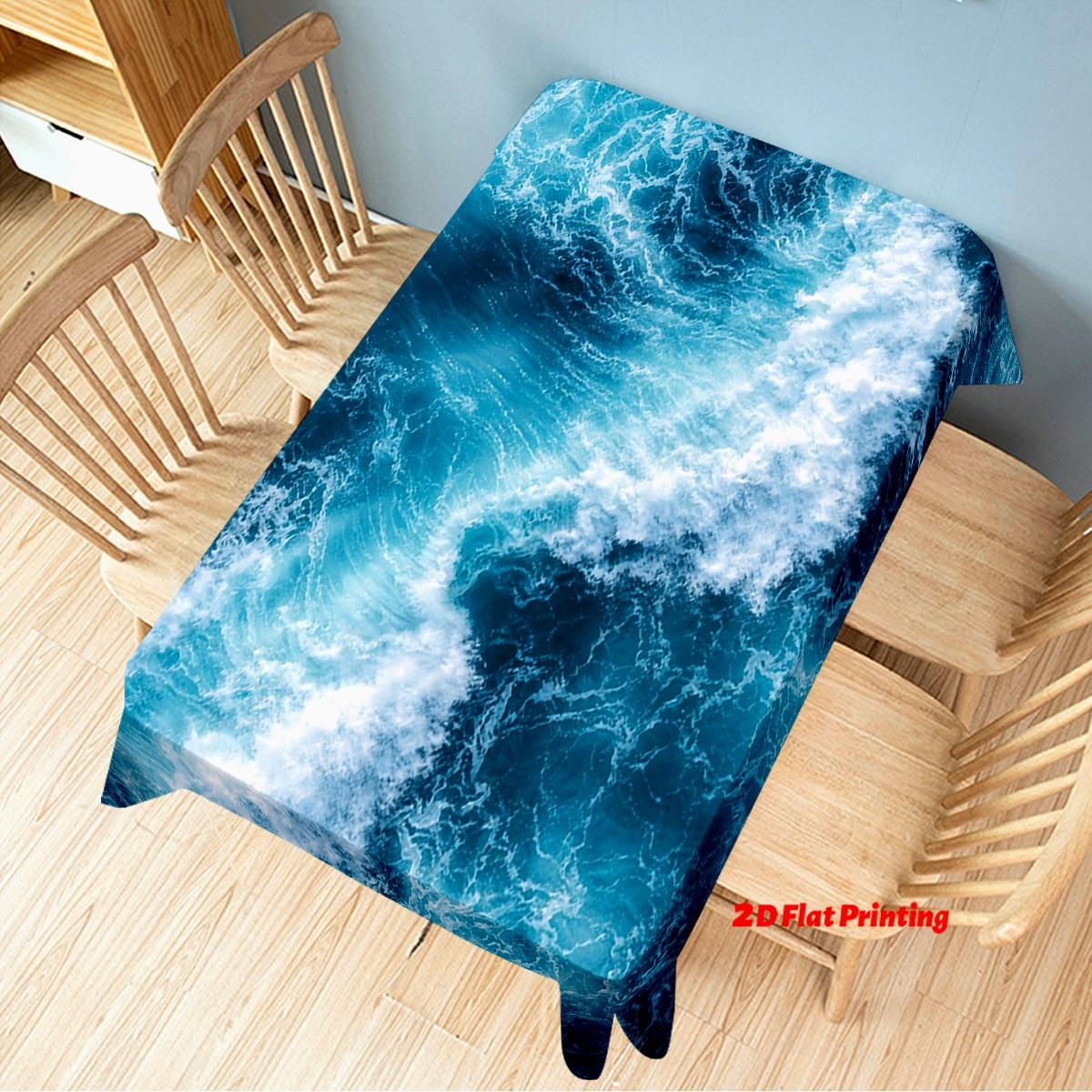 Blue Ocean Wave Rectangular Tablecloth, Thick Polyester, Machine-Made, Durable & Stylish, Party Decor, Coastal Aesthetic, Easycare Fabric