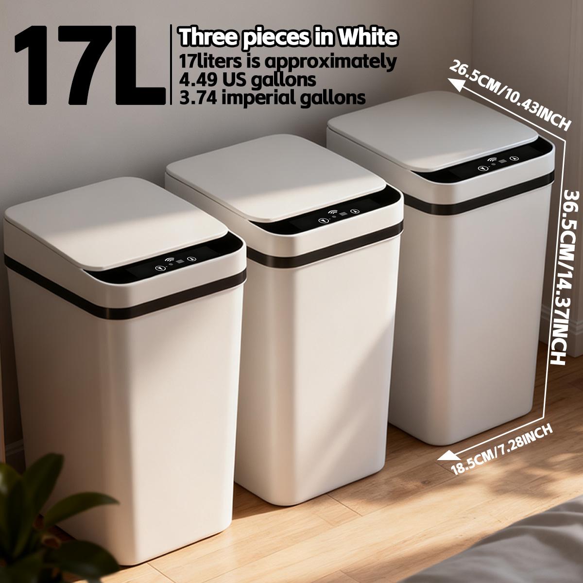 1-3 Pack 17L Kitchen Touchless Trash Cans with Infrared Sensor, One-Touch Always-Open, Wave/Knee/Kick-to-Open, 0.1s Sensing, Silent Lid, Odor Isolation, Requires 2 AA Batteries (Not Included), for Home/Office/School, Smart Trash Can