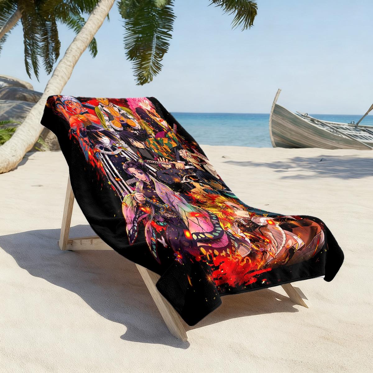Kimetsu no Yaiba  beach towel, soft texture, beach blanket, is a soft and lightweight sand blanket for travel, swimming pool, surfing, yoga, camping, travel towels, personalized towels. Is Christmas, Holidays, Birthdays, Halloween