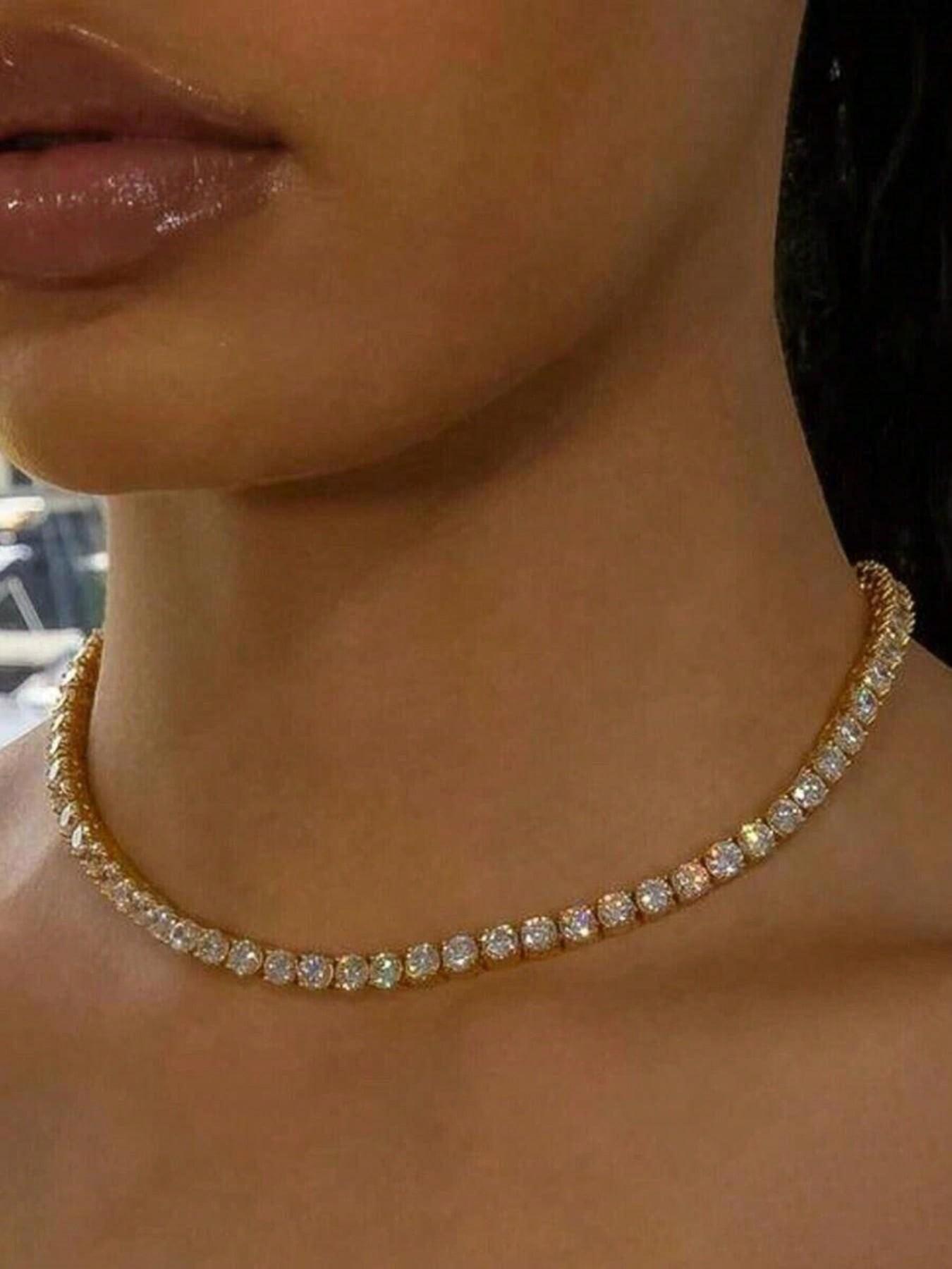 Rhinestone Necklace for Women, Elegant Diamond Inlaid Choker, Perfect for Formal Occasions & Party Wear, Stylish Shiny Fashion Jewelry, Rhinestone Decorated Necklace, Jewelry Accessories