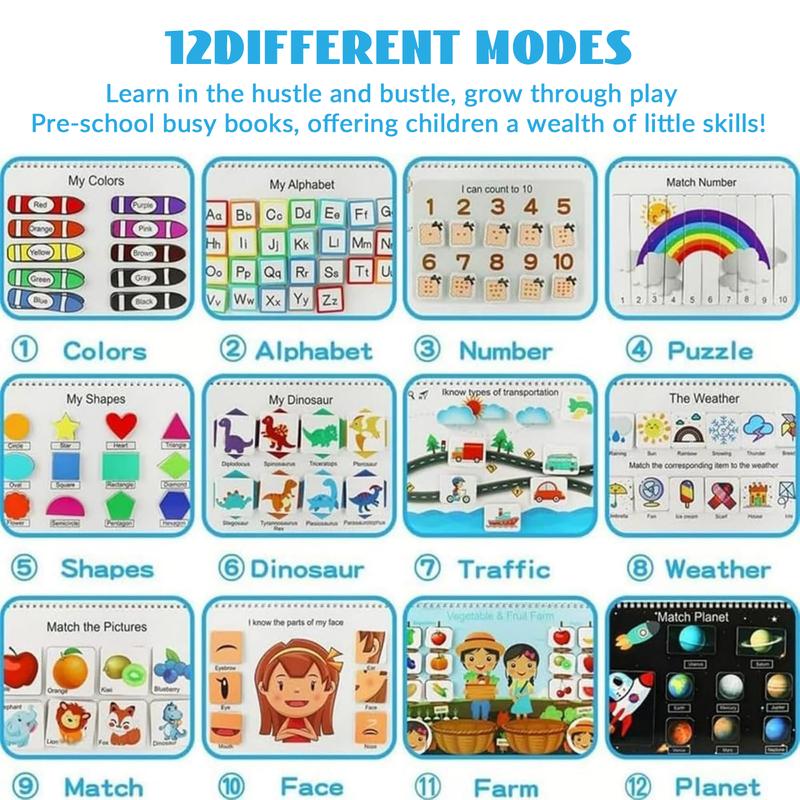 Kids Busy Book, Montessori Preschool Learning Activities, 30 Topics and 8 Markers, Workbook Activity Binder for Toddlers Ages 1-3, Autism Learning Materials and Tracing Coloring Book,