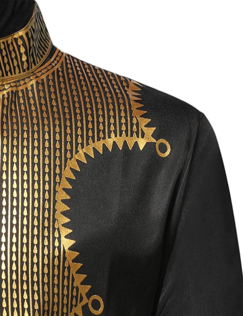 ZEROYAA Men's Africa Suit Long Sleeve Bronzing Print Shirt and Pants Outfit Traditional 2 Piece Set Clothes Cotton sets for men clothing men's 2 piece set Menswear Classic summer outfits men