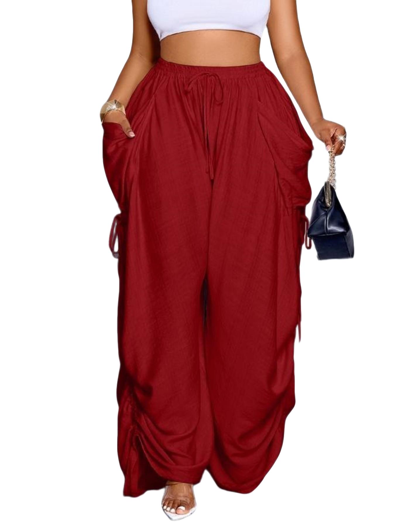 Women's High Waist Wide Leg Pants with Pockets for Casual Lounge Wear, Drawstring Trousers for Comfortable Fit, Loose Fit and Stylish Design