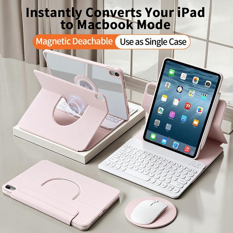 SPALLO Magnetic Spanish Ñ Keyboard Case for iPad A16 11th, 10th Generation, Compatible with iPad Pro M5 2025 & iPad Air 7th 2024, 6th, 5th, 4th Gen - 360 Rotatable Detachable Portable Keyboard - Backlit Wireless Español Keyboard Case with Mouse