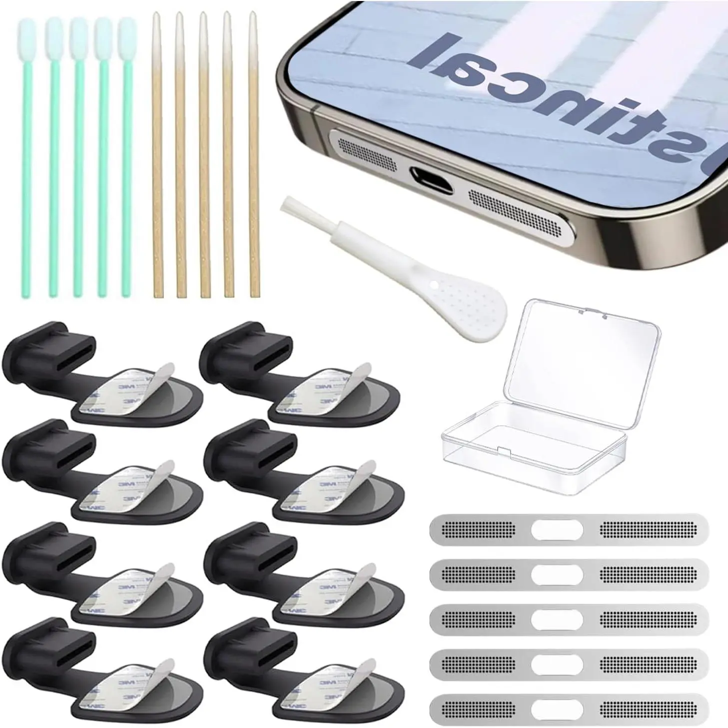 8 Packs  Dust Plug for  18 17 16 15 14..., USB C Cover , USB C Port Cleaner, Phone Speaker Cover, with Cleaning Kit,  (Type C-18 17)