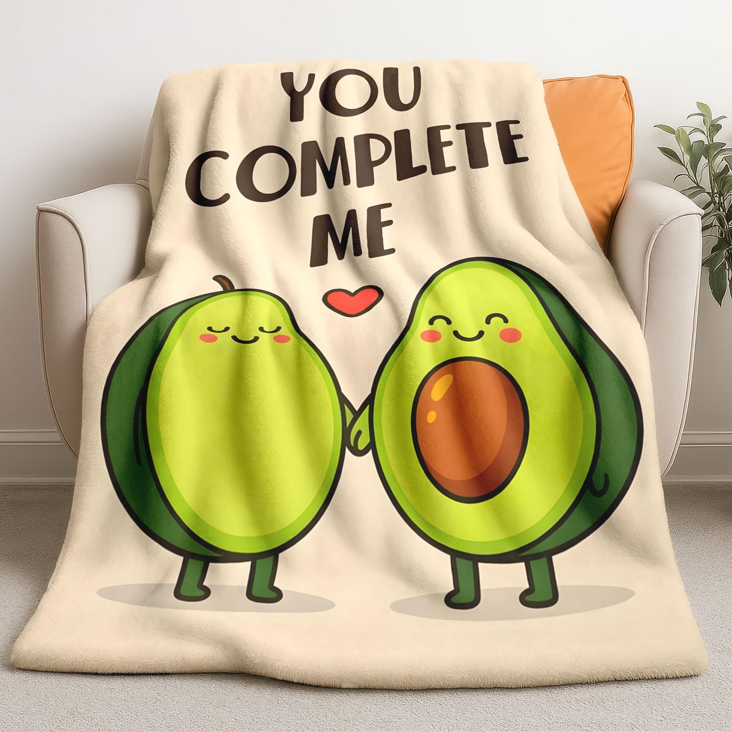 1pc Couple Avocado Flannel Blanket, Fun Novelty Plush Throw, Perfect Anniversary Wedding Valentine's Gift, Soft Romantic Present