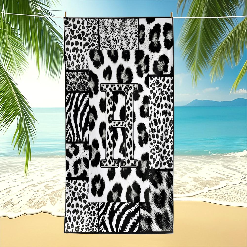 High Street Initial Leopard Print Beach Towel, Trendy Animal Print Patchwork, Quick Dry Lightweight Portable, Perfect for Trendsetters Pool Daily Use