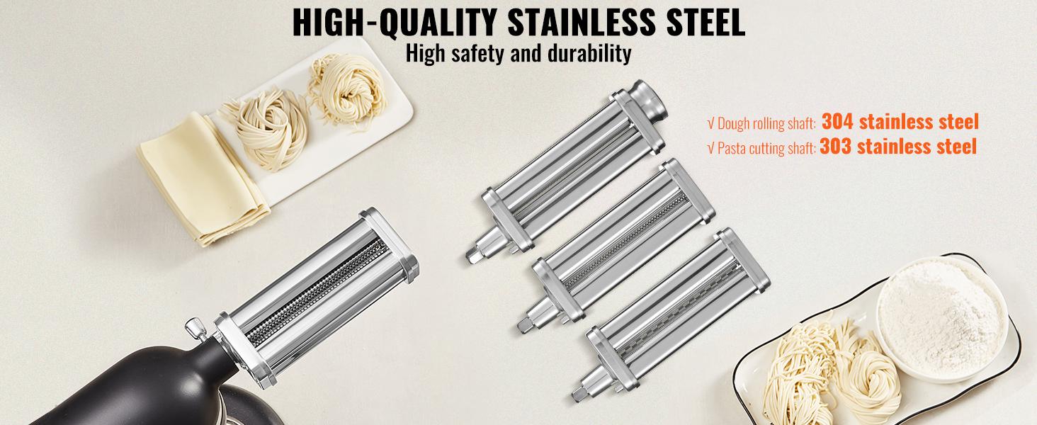 Pasta Attachment for KitchenAid Stand Mixer, Stainless Steel Pasta Roller Cutter Set Including Pasta Sheet Roller, Spaghetti and Fettuccine Cutter, 8 Adjustable Thickness Knob Pasta Maker, 3Pcs