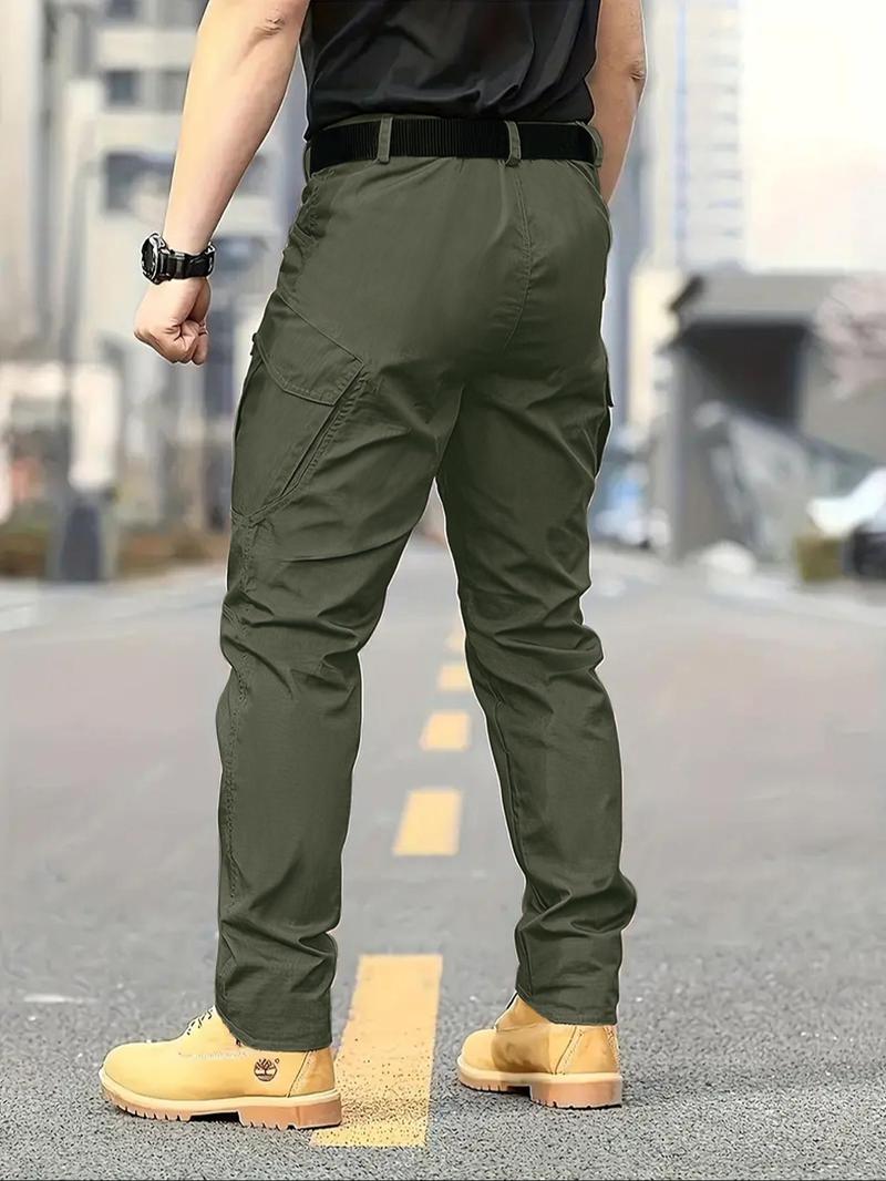 Men's Solid Color Flap Pocket Zipper Fly Cargo Pants without Belt Accessories, Casual Comfy Button Fly Trousers for Daily Wear, Men's Bottoms for All Seasons, Menswear, Plain