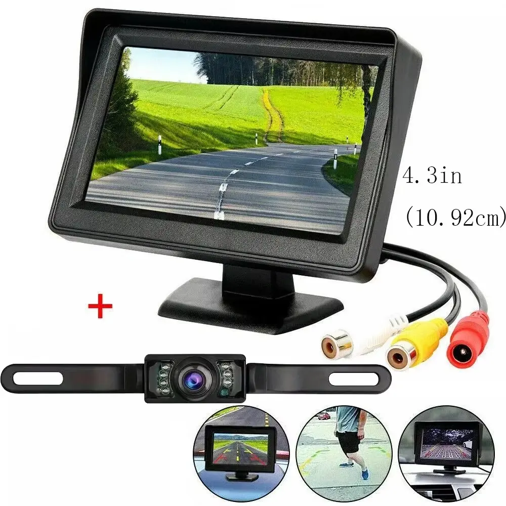 Bileeko 4.3 Inch Plug-And-Play Backup Camera Set, Night Vision Waterproof Car Rearview Camera, Universal Fit for Cars Trucks Rvs Vans