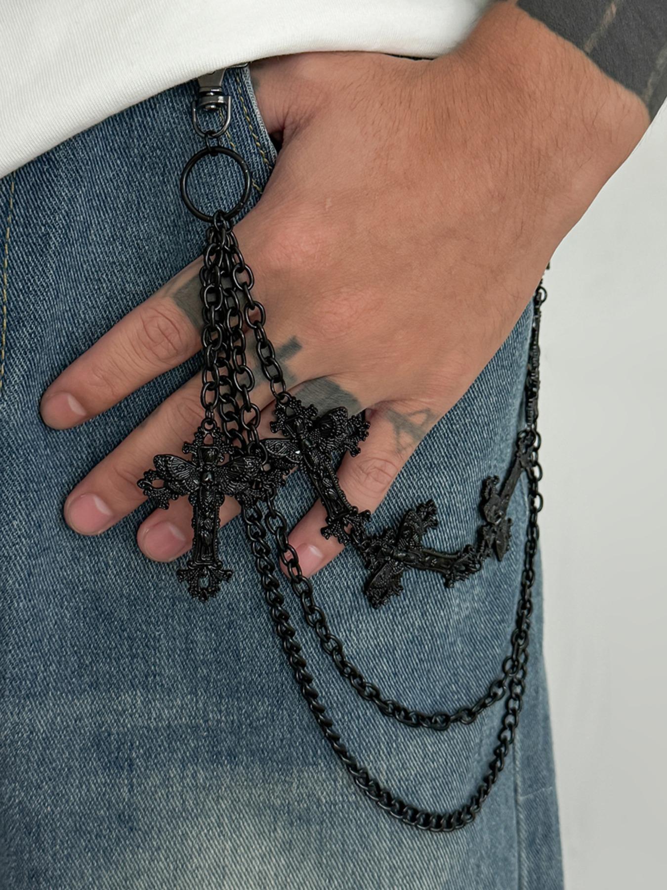 Men's Cross Charm Layered Chain Belt, Punk Style Jeans Chain, Fashion Belt for Party, Daily Clothing Decor, Trendy All-match & Exquisite Belt for Birthday Gift, Belts Men